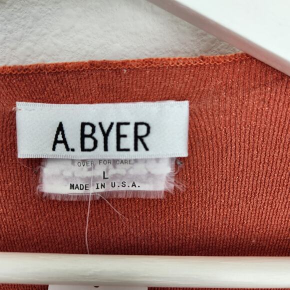 Vintage A. Byer Stretchy Orange Short Sleeve V-Neck Sparkly Top - Picture 5 of 10